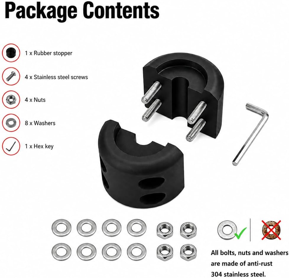 Ucreative Rubber Winch Rope Hook Stopper with Stainless Steel Screws and Nuts for Synthetic Winch Rope (2-Pack)