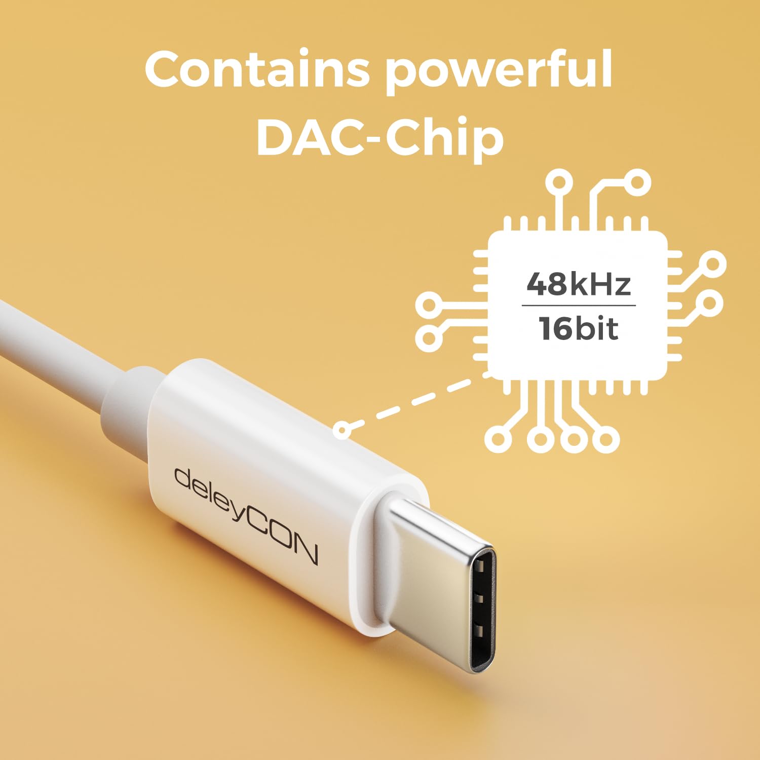 deleyCON USB-C a 3,5mm Audio Adattatore - DAC-Chip & TRRS - USB Tipo-C Connettore a Presa Jack - Compatibile con Smartphone, Tablet, Cuffie, Altoparlanti - Bianco