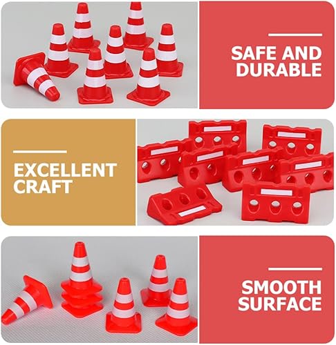 Miniatura 7 de TOYANDONA Juego de 12 señales de tráfico de construcción, mini conos de tráfico, señales de barricada de tráfico, juguete de plástico, señales de