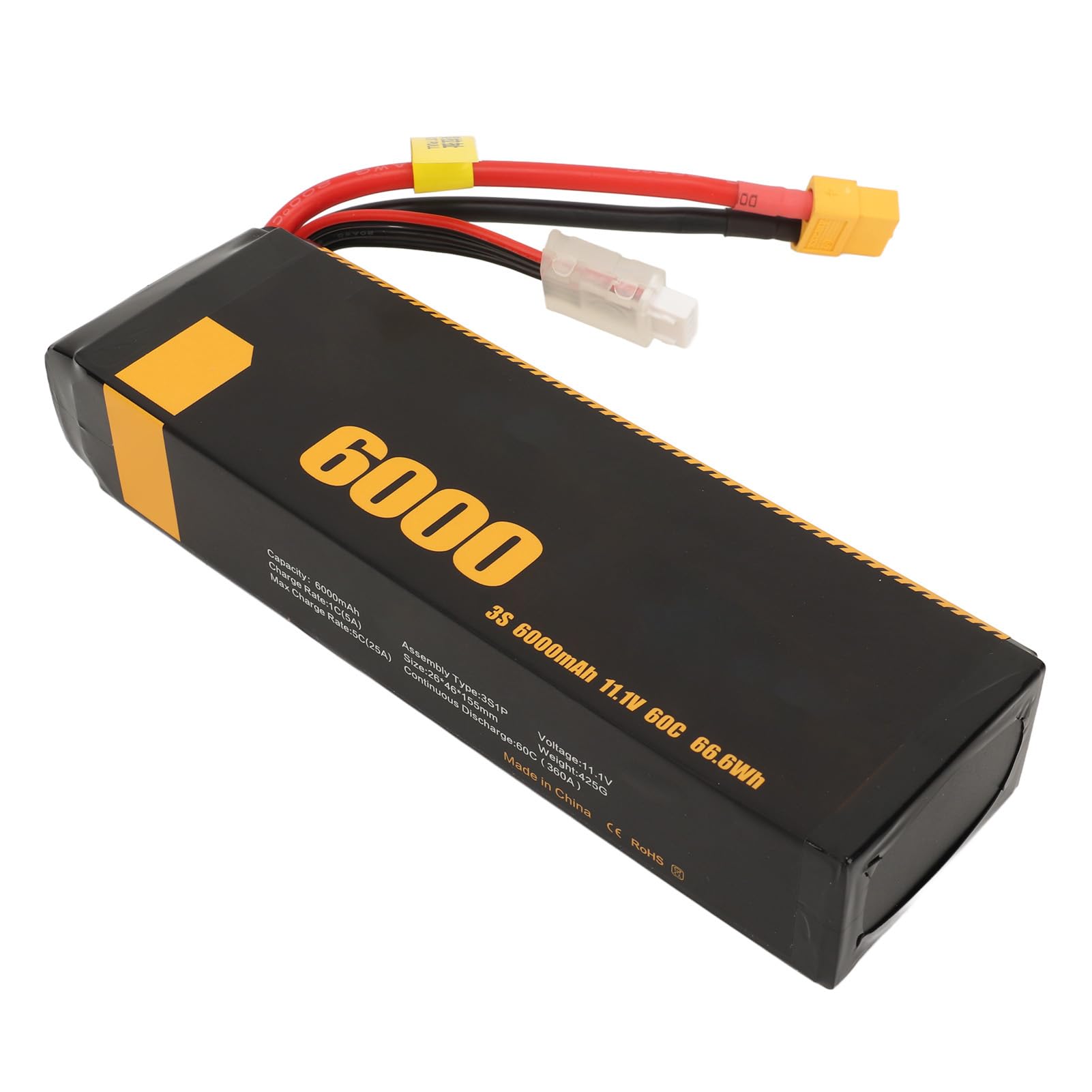 Bateria LIPO 3S, Bezpieczny Twardy Przypadek 6000 MAh Odporny na Uderzenie 60C LIPO Wysoka wydajność dla Modeli FS 1/10 1/8 (XT60)