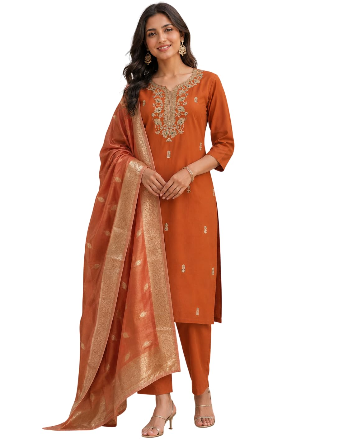 Kurta Sets for Woman | Kurti Set | Women's 3 Piece Kurta Pant Dupatta Set | Cotton Blend Kurta Woman | Embroidered Suit for Women | Dupatta (KPD77_Fenta)-image-33