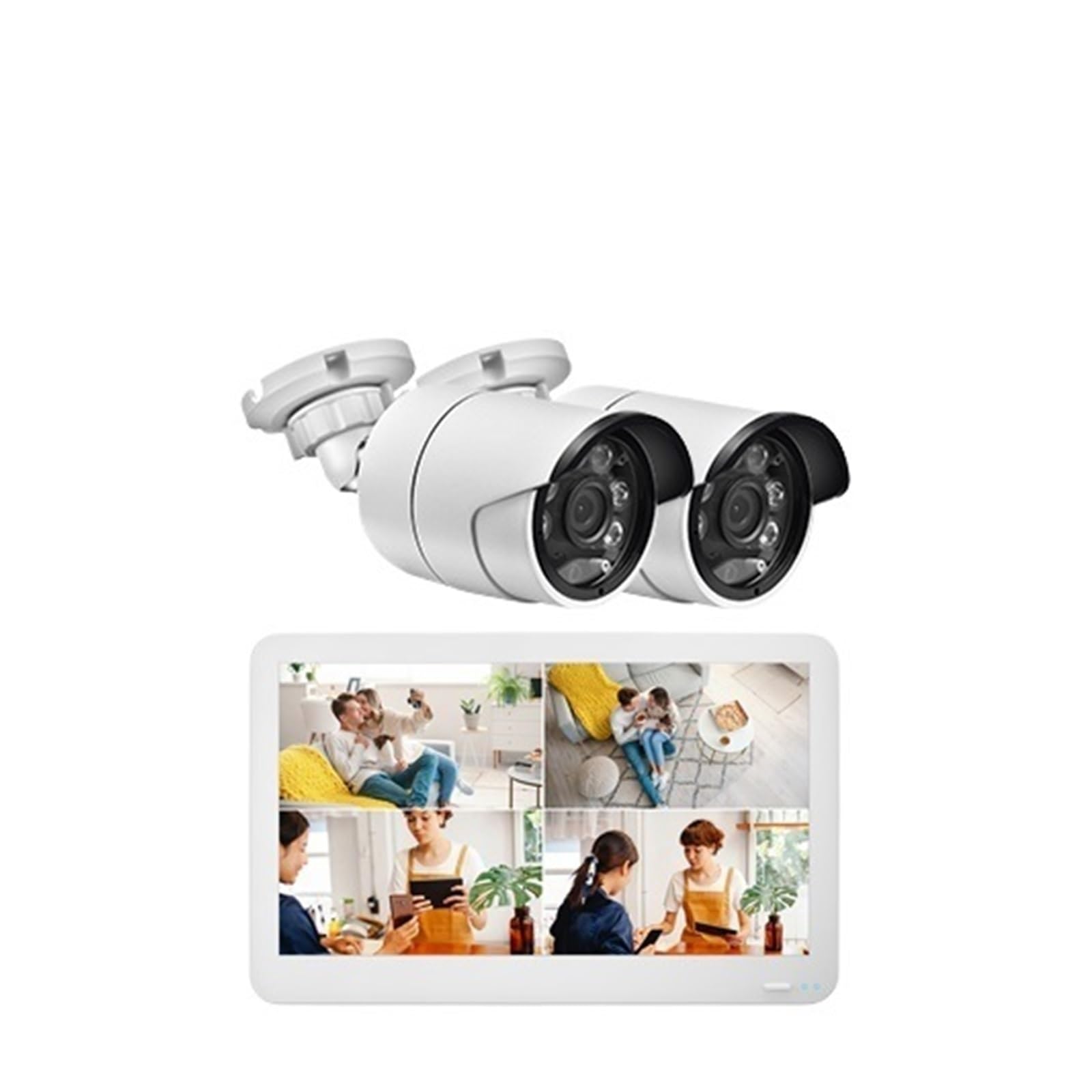 Zestaw Kamer IP Z Noktowizorem IP66, Wodoszczelny, Pełnokolorowy, 8-kanałowy, 4-kanałowy, 12-calowy, LCD TFT, EDP, 8 MP, 4K, POE, NVR Wykrywanie Ruchu(None,4CH NVR and 2 Camera)