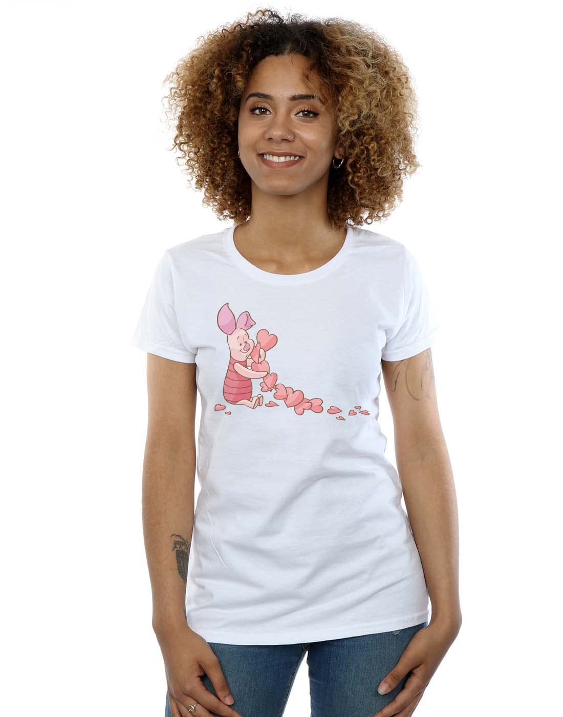 Absolute Cult Women's White Disney Winnie The Pooh Piglet Chain Of Hearts T-Shirt Medium