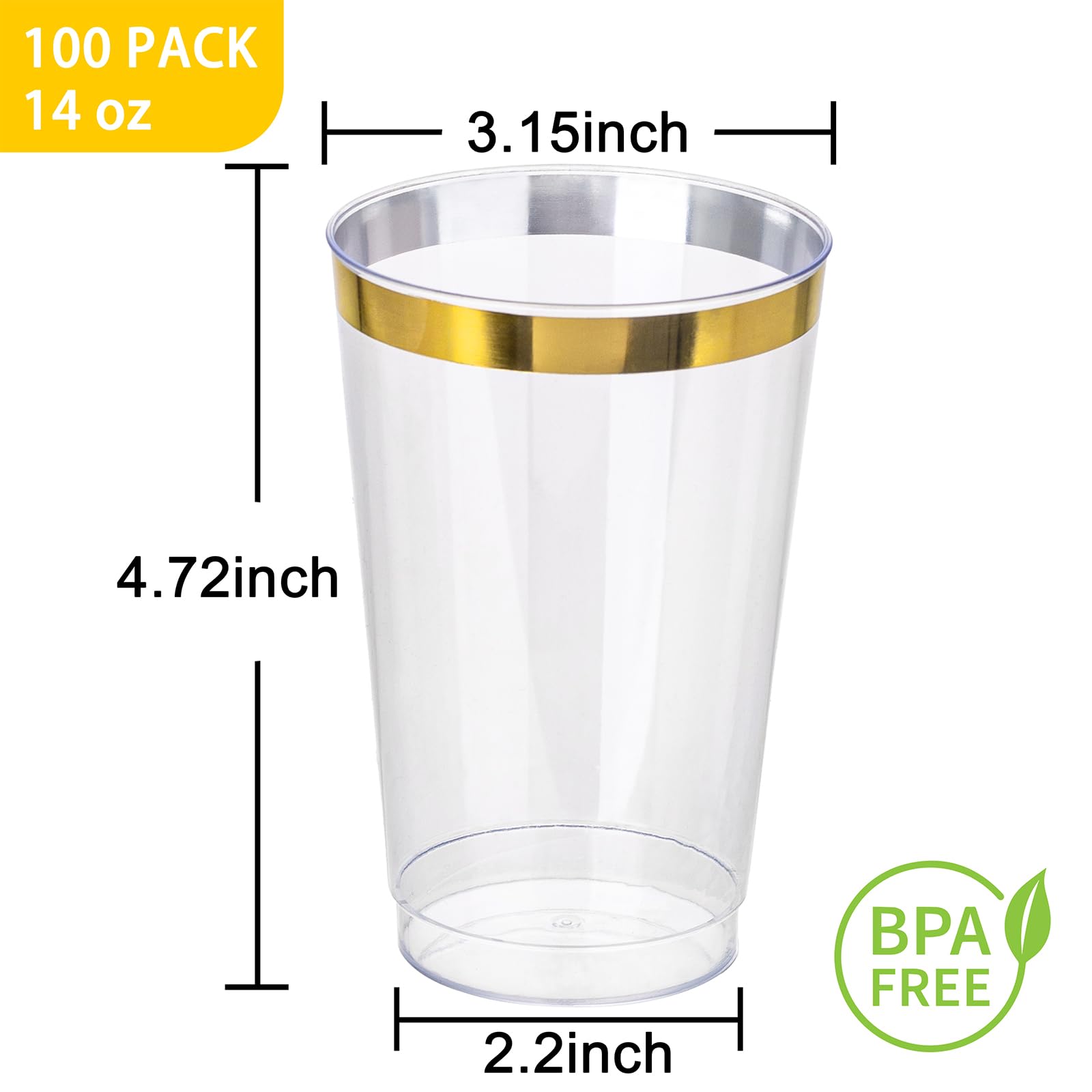 I00000 100 Pack 14 oz Gold Plastic Cups, Gold Disposable Cups Tumblers, Disposable Plastic Wine Glasses Cocktail Glasses Perfect for Party & Wedding — Amazon image 4