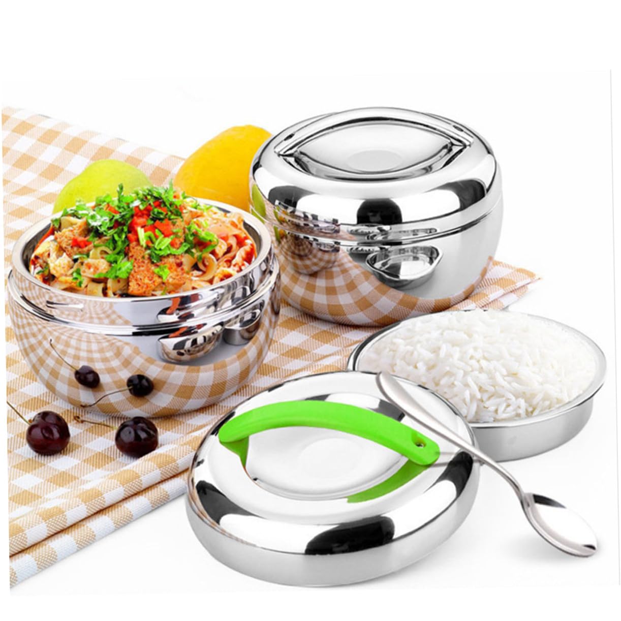 Fiambrera Térmica de Acero Inoxidable con Compartimentos Forma de Manzana Caja Almuerzo Hermética para Comida Caliente para Trabajo y Escuela