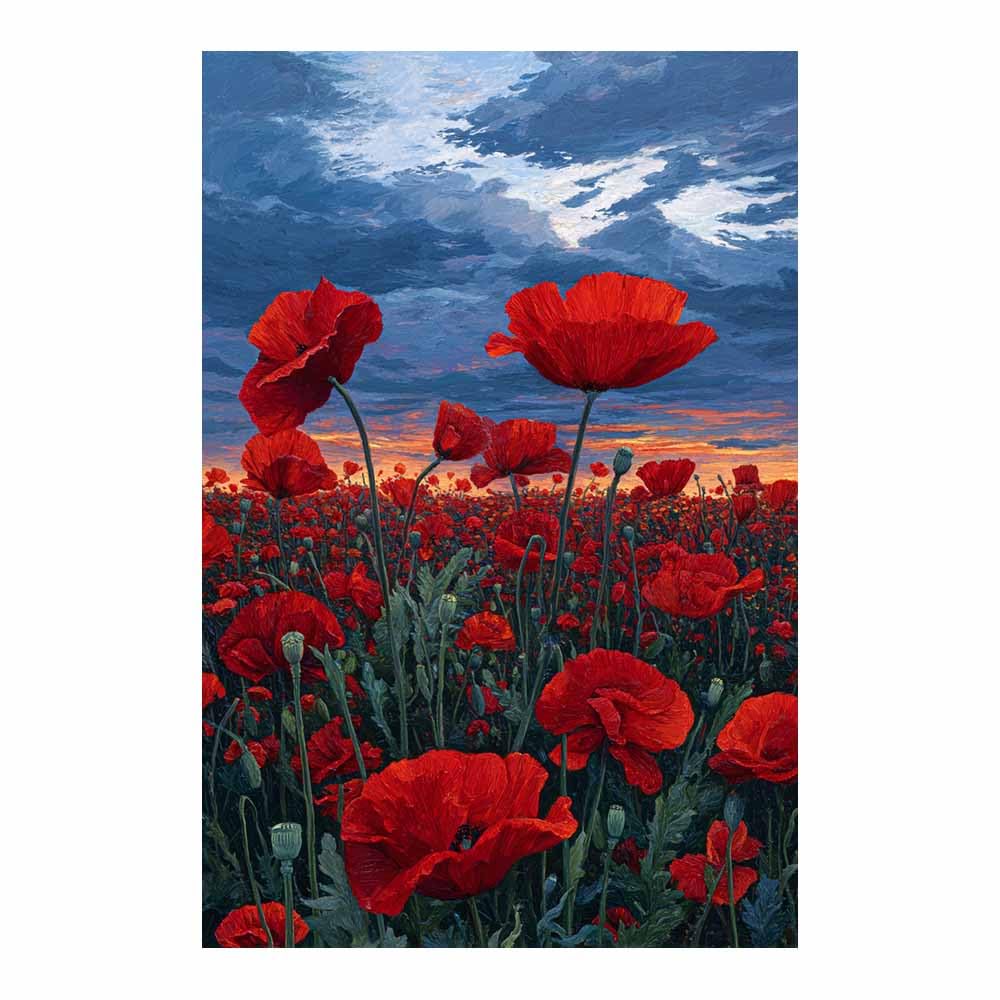 Xeniou Multicolor Flower Canvas Wall Art Reds Poppies At Dusk Canvas Wall Art, For Bedroom Bathroom Living Room Home Wall Decor(Multicolor)-80X120cm Unframed