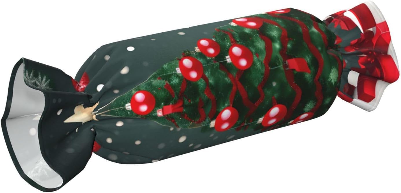 Christmas Tree and Ball Print Candy Cylindrical Eco-Friendly Pillow Soft Velvet Living Room Bedroom Travel Decor