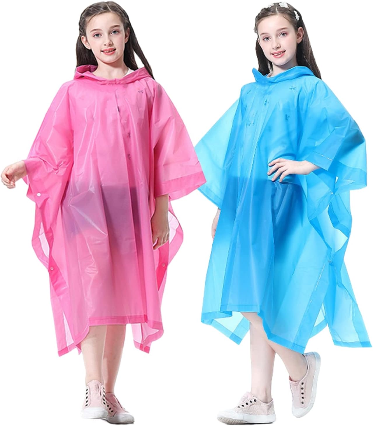 Rain Poncho Raincoats for Kids Reusable - 2 Pack EVA Waterproof Rain Coat with Hood Rain Jacket for Boys Girls