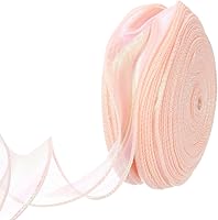Vista 84 de MECCANIXITY Cinta de Organza Transparente con Alambre Brillante de 2 3/8" de Ancho, Cintas de Gasa Iridiscente Pastel de 3 Yardas Color Beige
