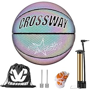 Holografische basketbal, oplichtend, reflecterend, voor binnen en buiten, met draagtas en pomp