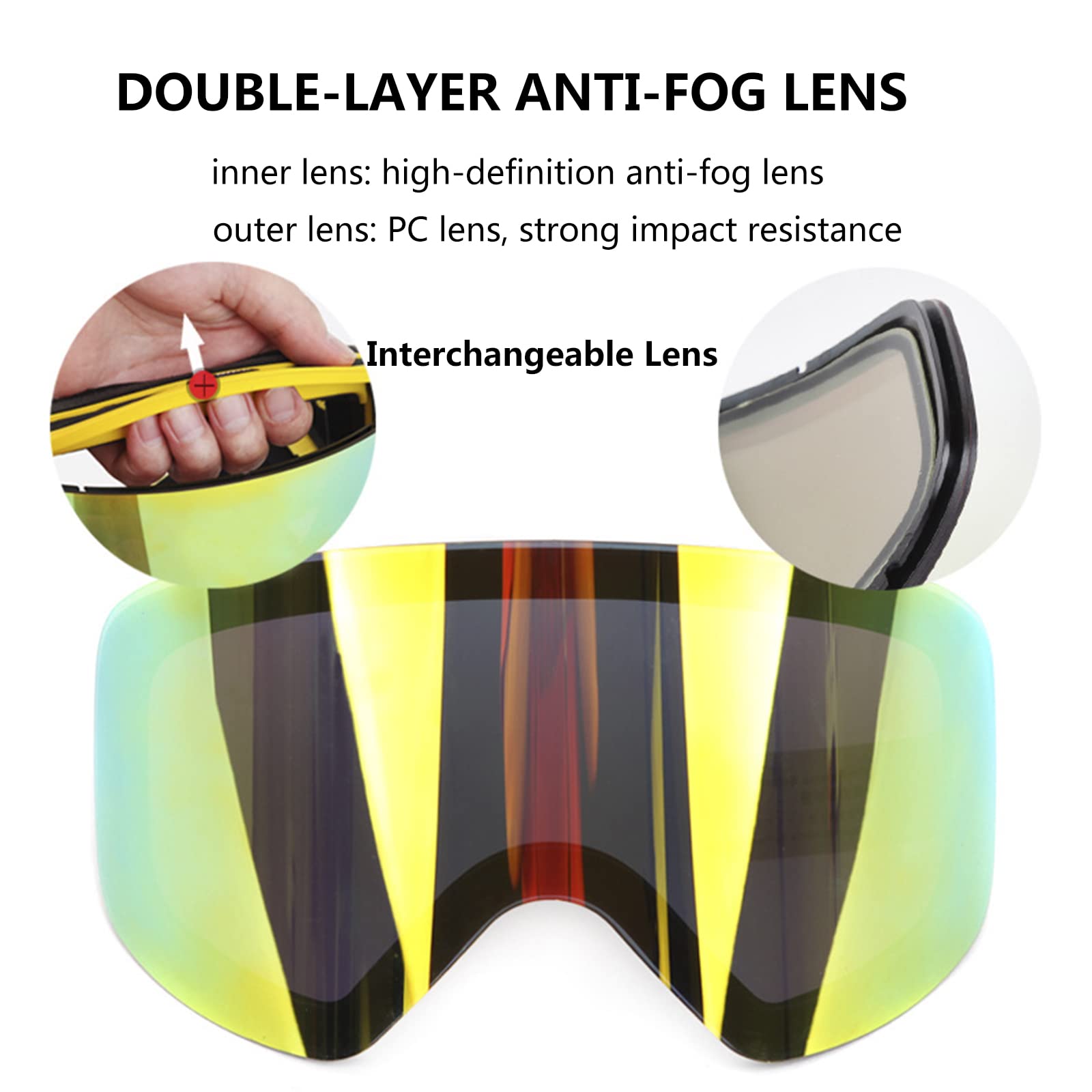 Gafas de Esquí OTG para Hombre Mujer, Máscara Gafas Anti Niebla Protección UV, Ciclismo Moto Snowmobile Ski Goggles a Prueba de Viento e Polvo