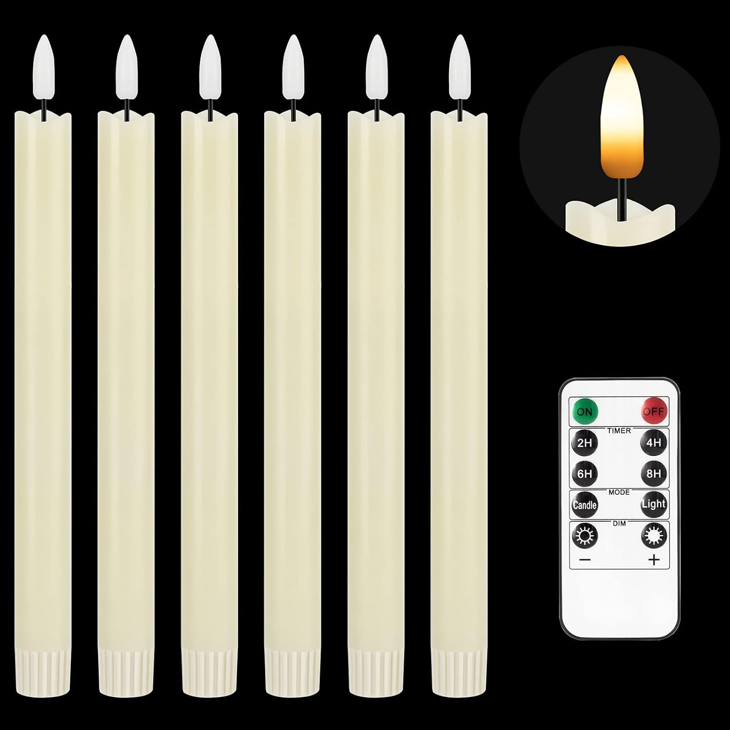 Flameless Taper Candles Flickering Battery Operated, 3D