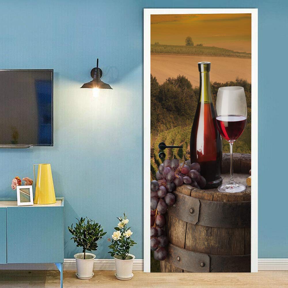 Autocollants escaliers et portes trompe l'oeil verre de vin amovible 88x200