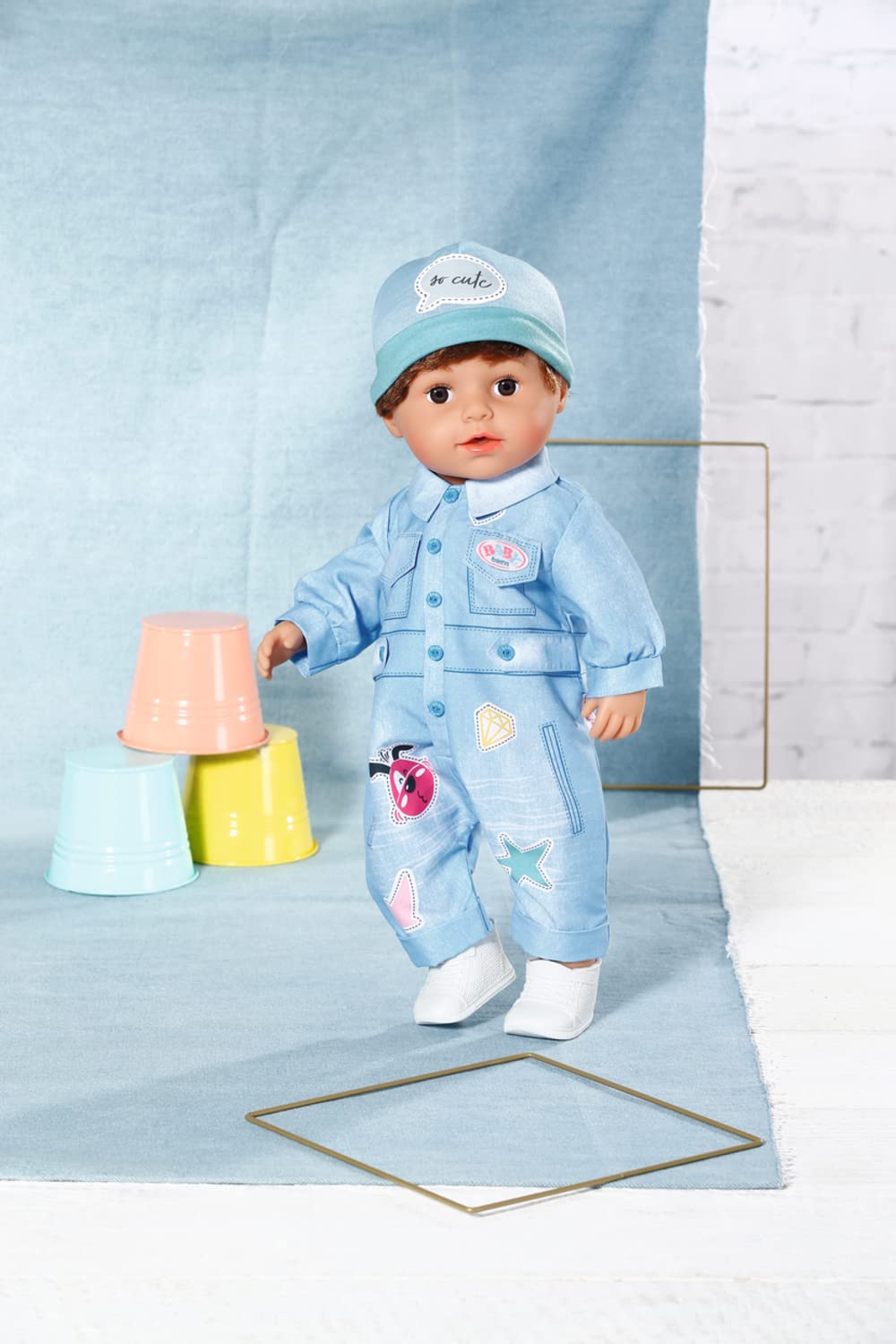 BABY born 832592 Deluxe Jeans Overall, To Fit 43cm Dolls, Includes Onesie, Hat, & Shoes, Easy for Small Hands - Image 4