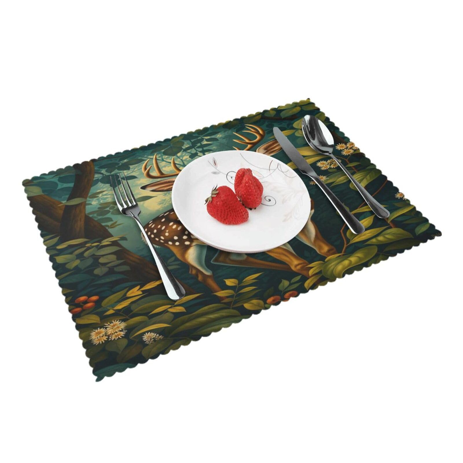 Deer in The Placemats Set of 4 Print Table Mats Place Mats Table Decor for Kitchen Dining 12X18 in
