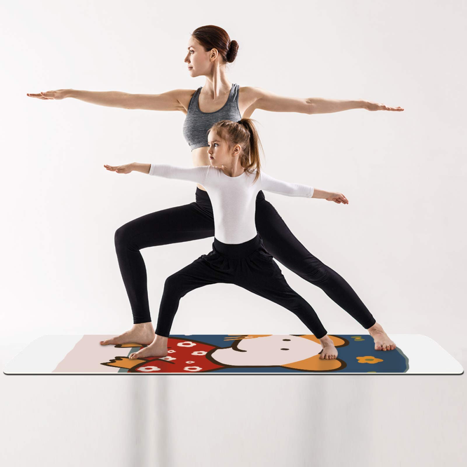 tappetino da yoga a coda lunga con topo e pianta in vaso, per yoga, pilates, esercizi a pavimento, per uomini, donne, ragazze, ragazzi, bambini, principianti, antiscivolo, design