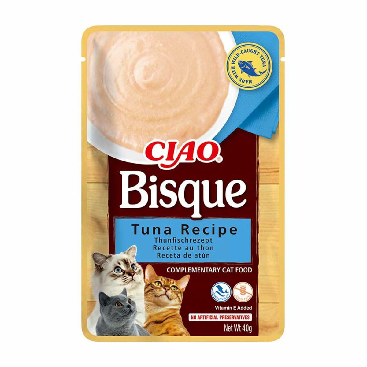 Ciao Bisque by INABA Wet Cat Food - Tuna - 1 Pack (40g total) / Moist Treat, Delicious & Healthy Snack, Puree Food Topper, Side Dish, Complement, Natural, Grain Free, Wet Cat Food