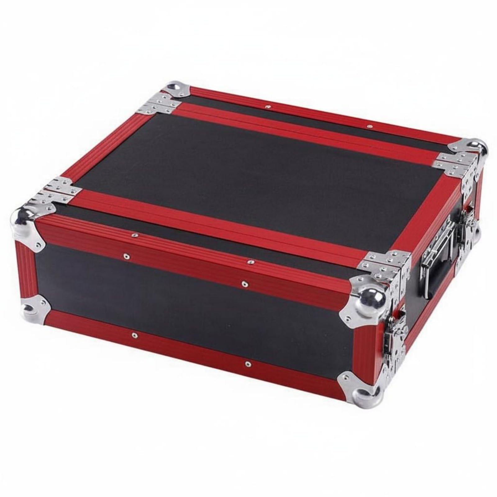 predolo Professional Audio Rack per Apparecchiature Audio Antiurto Case Rigido da Trasporto 2U Costruzione Robusta Valigia Rack in Alluminio per DJ, Tour, Nero+Rosso