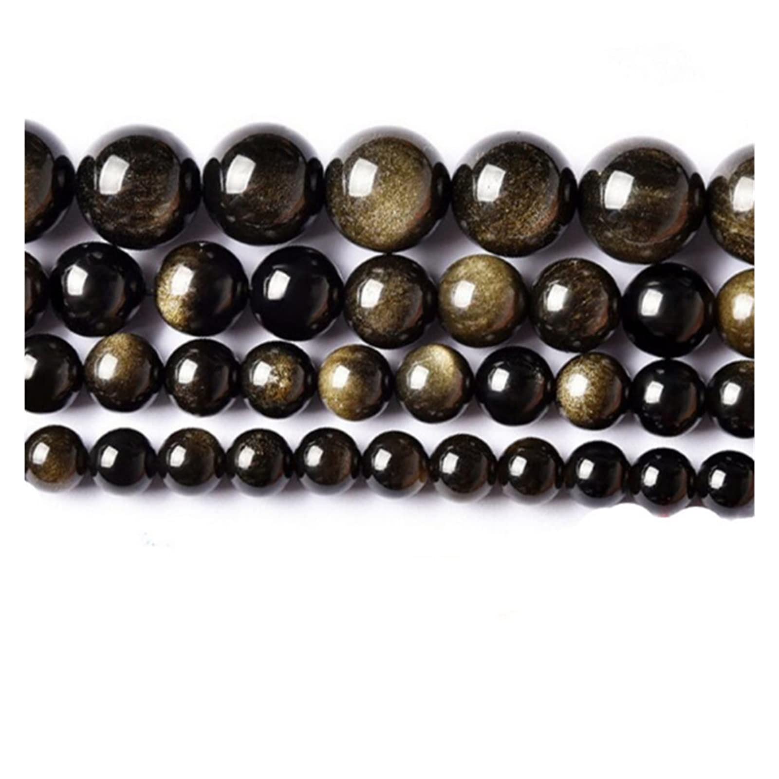 Obsidiana en bruto de cristal Natural 1 Uds piedra de obsidiana Natural redonda lisa 4/6/8/10/12/14/16mm collar pulsera joyería gemas cuentas sueltas 15 pulgadas Inicio Colecciones ( Color : Gold Obsi