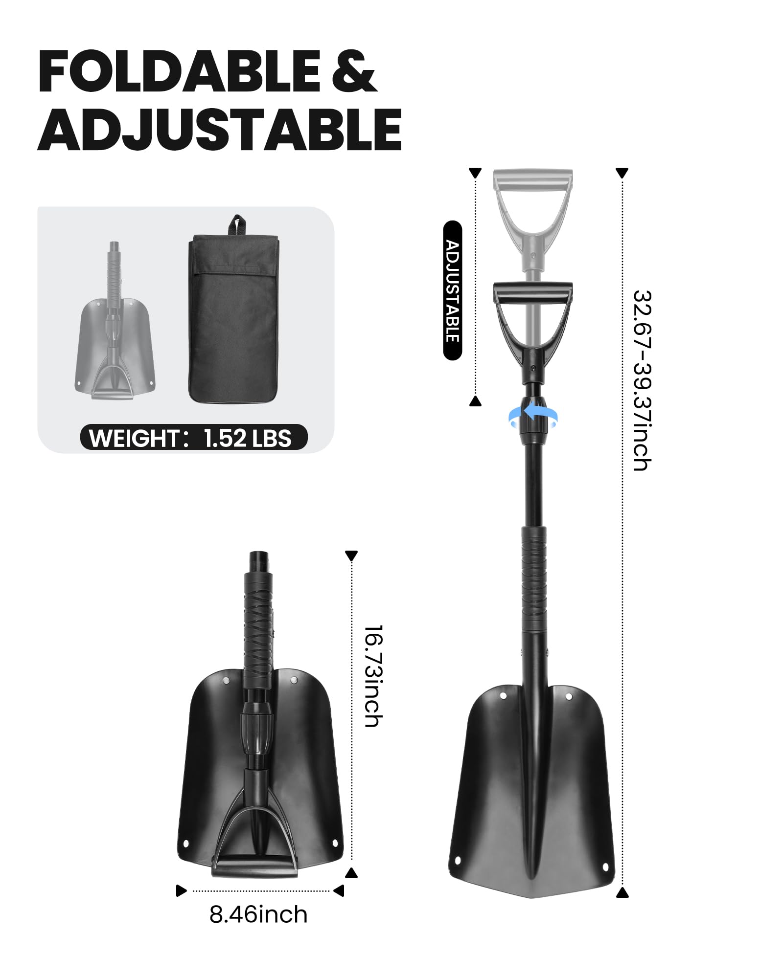 OutdoorMaster 39" Foldable Emergency Snow Shovel - Lightweight Aluminum, Portable For Car, Camping & Backcountry