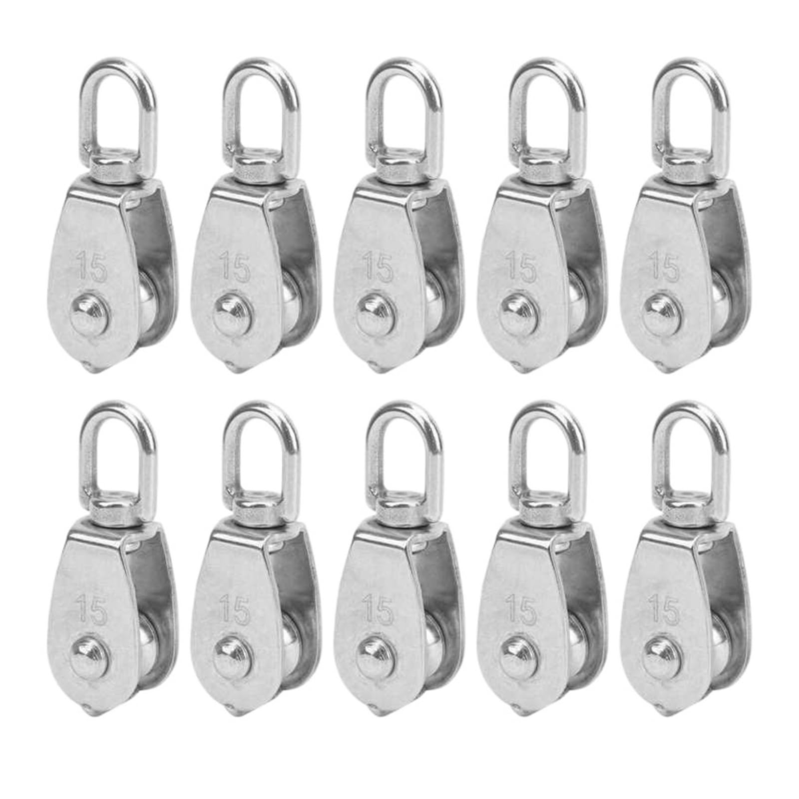 10Pcs M15 Pulley Block 304 Stainless Steel Heavy Duty Traction Wheel Single/Double Wheel Lifting Rope Block(Single)