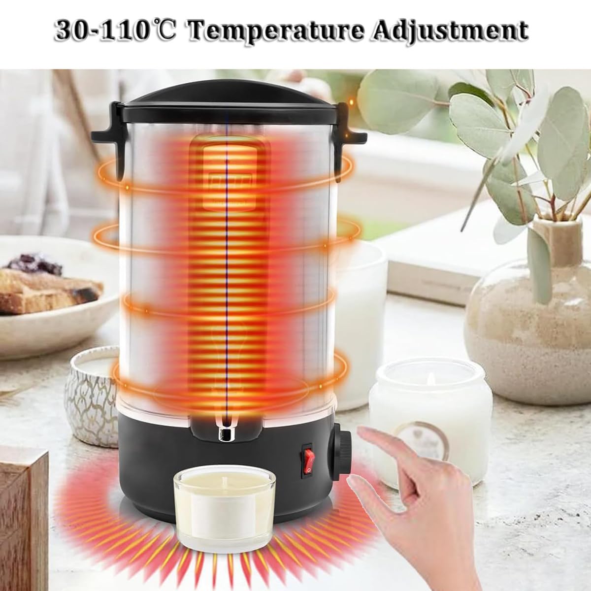 Elektryczny topielnik do wosku z szybszą wylewką i regulatorem temperatury, zestaw do samodzielnego robienia świec Tygiel do wosku sojowego (20l)