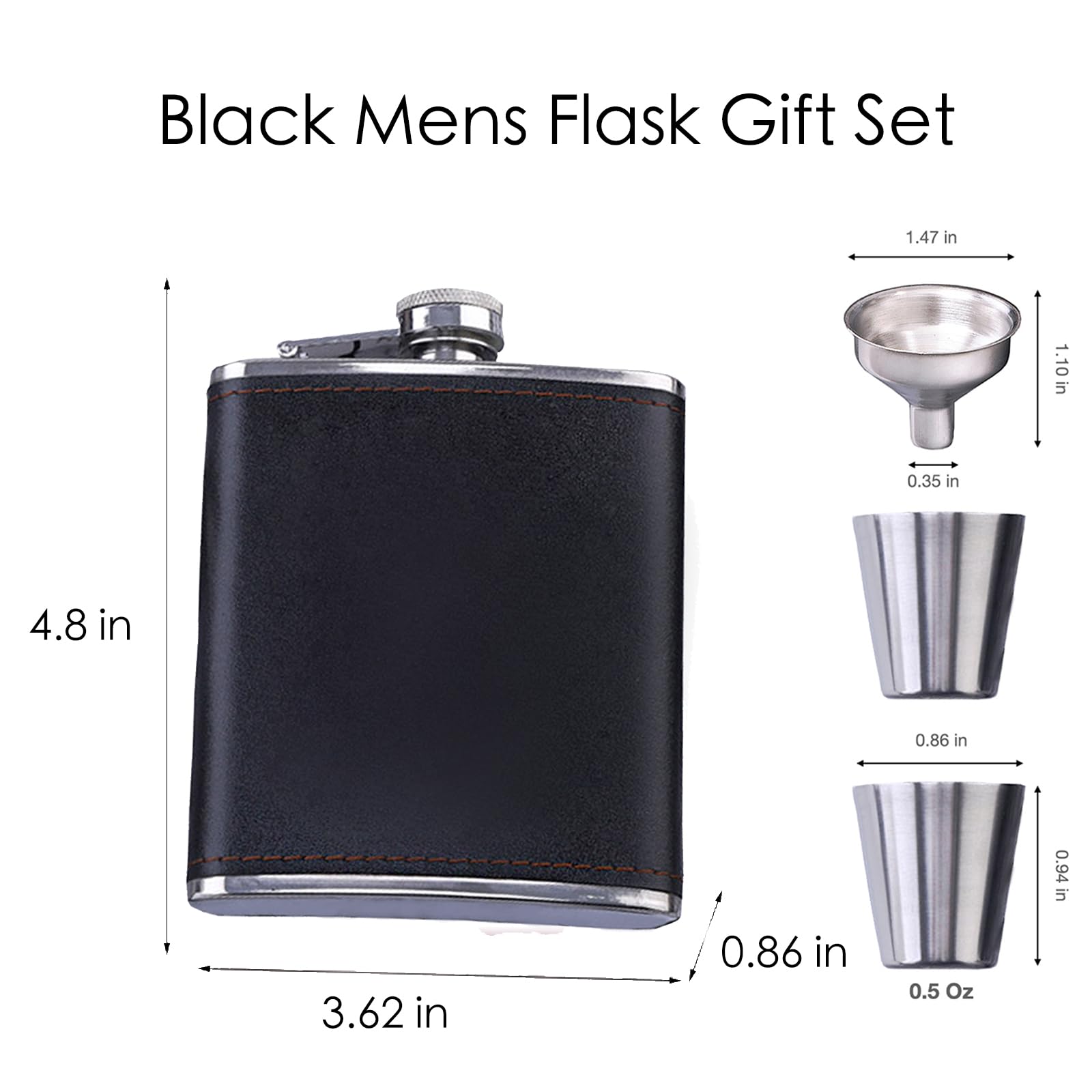 Set fiaschetta con imbuto e 2 bicchieri da vino, capacità 200 ml, per whisky, vino, liquori e liquori, fiaschetta per uomo, padre, nonno, fidanzato e testimone, confezione regalo nera