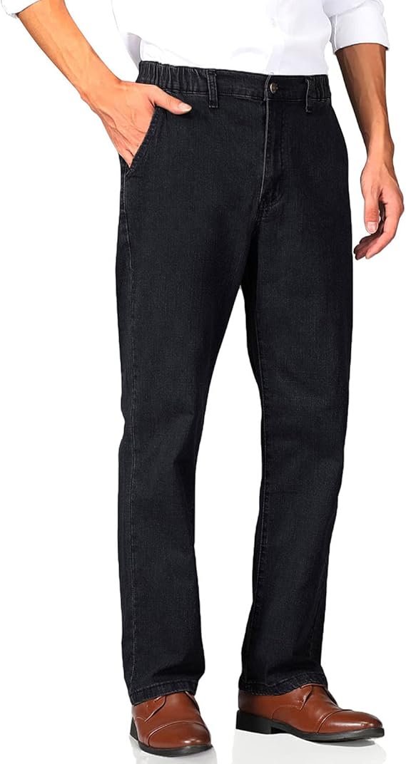 Soojun Mens Elastic Waist Jeans Relaxed Fit with Zipper and Button at Amazon Men’s Clothing store