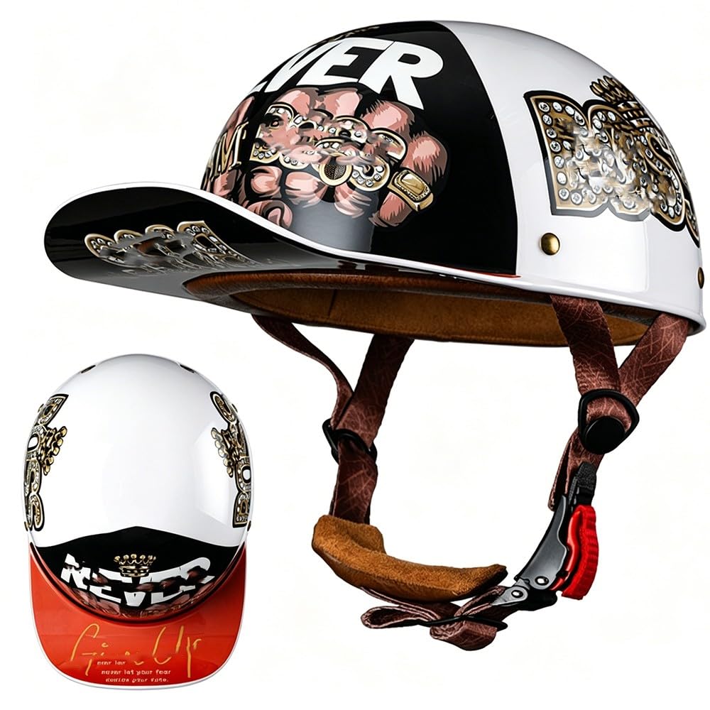 WZGGTEAM Vintage Motorcycle Half Helmet – Half Shell Helmet with Baseball Cap Design, DOT/ECE-Certified, with Face Shield Quick Release Button, Suitable for Scooter, Cruiser Chopper