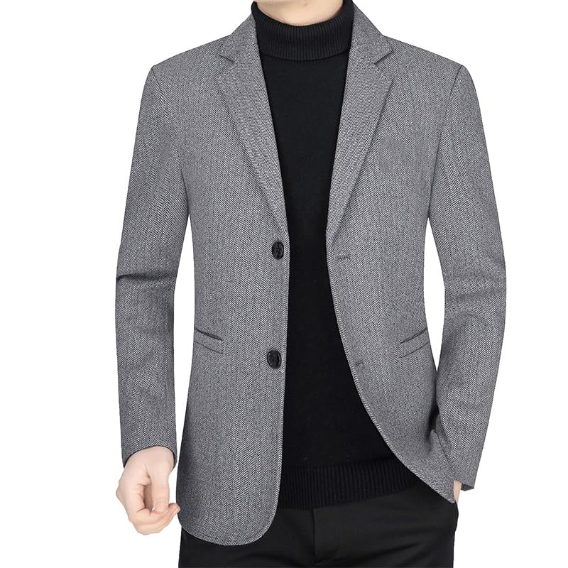 Men's Gray Two Button Blazers Casual Solid Color Suit Jacket Slim Fit Lightweight Sport Coats Blazers