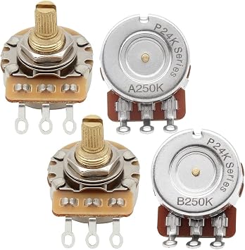 FLEOR A250K+B250K Guitar Tone/Volume Pot 24 Spline Short Split Shaft Guitar Potentiometer, Pack of 4