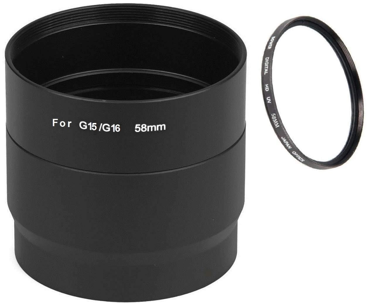 Adaptateur Tube 58 Mm Pour Canon Powershot G15/G16 - Permet De Monter Filtres, Objectifs Grand Angle - Aluminium Anodisé Noir - 5