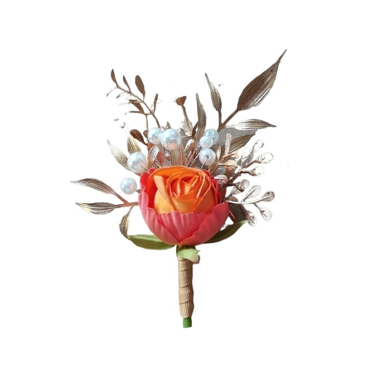 Hzomif Boho Artificial Flower Wedding Corsage Burnt Orange Boutonniere Groom Best Man Groomsmen Artificial Flowers for Wedding Ceremony Fall Vintage Rustic Marriage Prom(Silver)