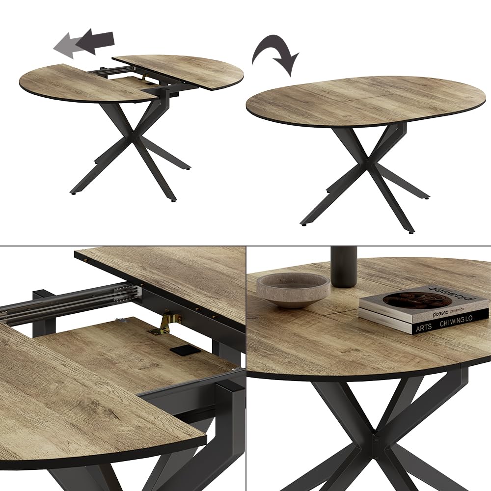 Vicco Mesa de Comedor Loyd, Negro/Roble rústico, 120 x 76.5 cm Extensible, Apto para Ampliar la Superficie de la Mesa según Sea Necesario