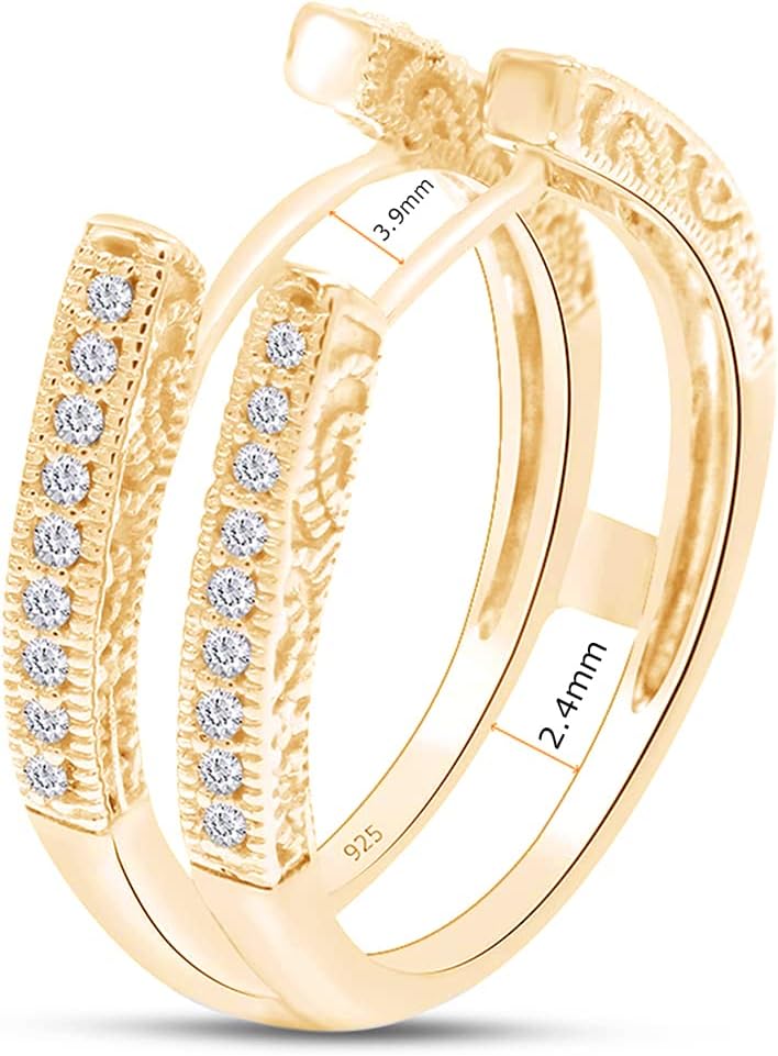 Cathedral Enhancer Guard Ring for Women with Round Lab Created Moissanite or Lab Grown Diamond, Stacking Wedding Ring in 14K Gold Plated 925 Sterling Silver Jewelry Gift for Her - Image 2