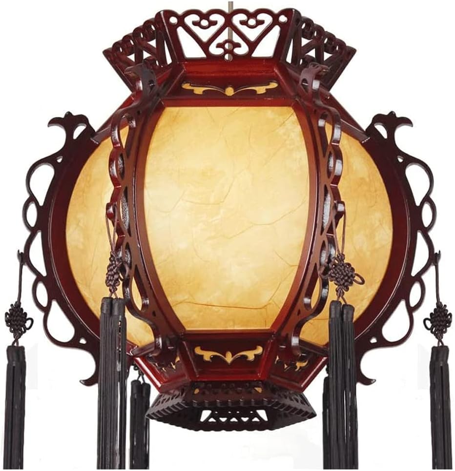 LIOONS Chinese Lanterns Creative Chinese Chandelier, Chinese Antique Palace Lantern Wood Carved Balcony Tea House Lantern