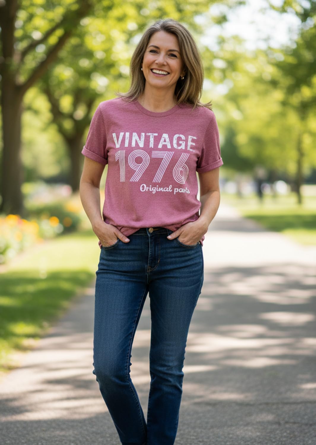 50th Birthday Gift for Women Vintage 1976 Shirts for Her Letter Print Retro BD Tops Casual Short Sleeve Tee - Image 6