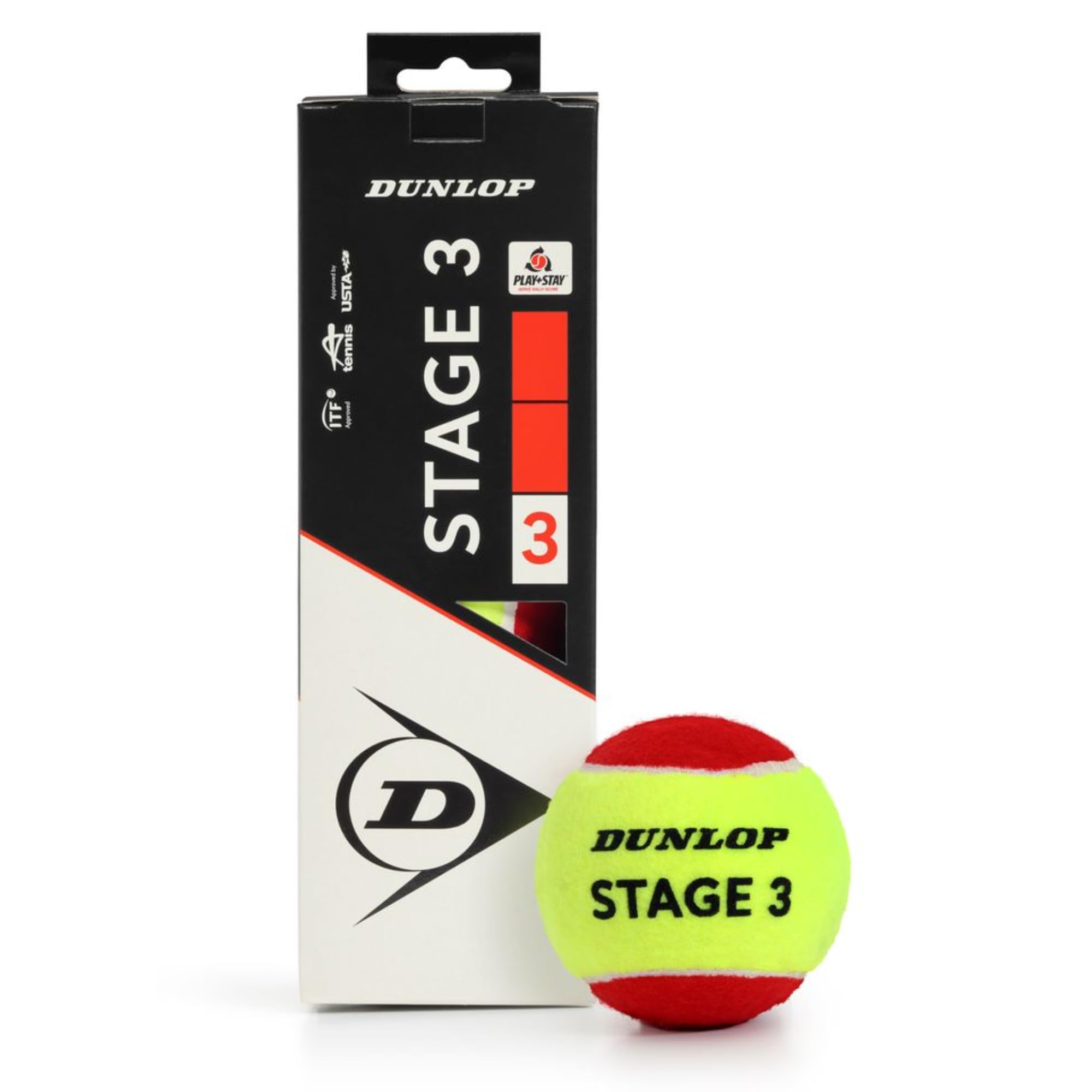 DUNLOP Pallina da tennis Stage 3 rossa, per bambini e principianti sul campo piccolo, 3 palline