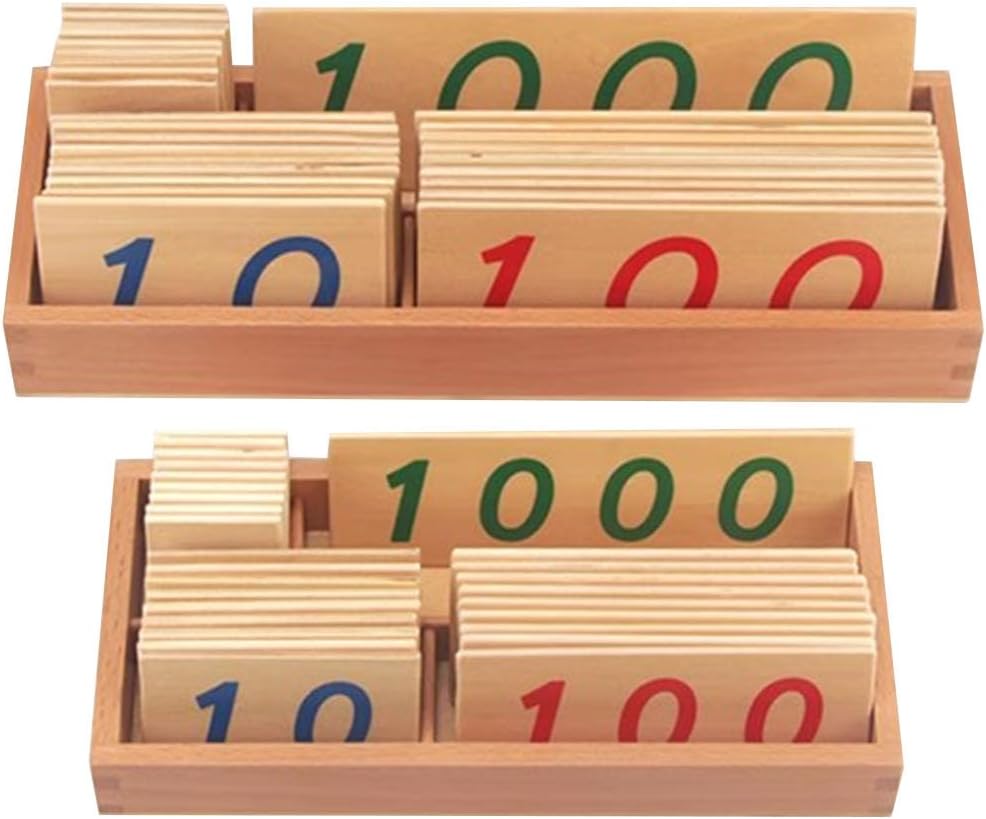 Montessori Wooden Digital Card, Digital Beech Card Box (2 Sets),1 to 3000