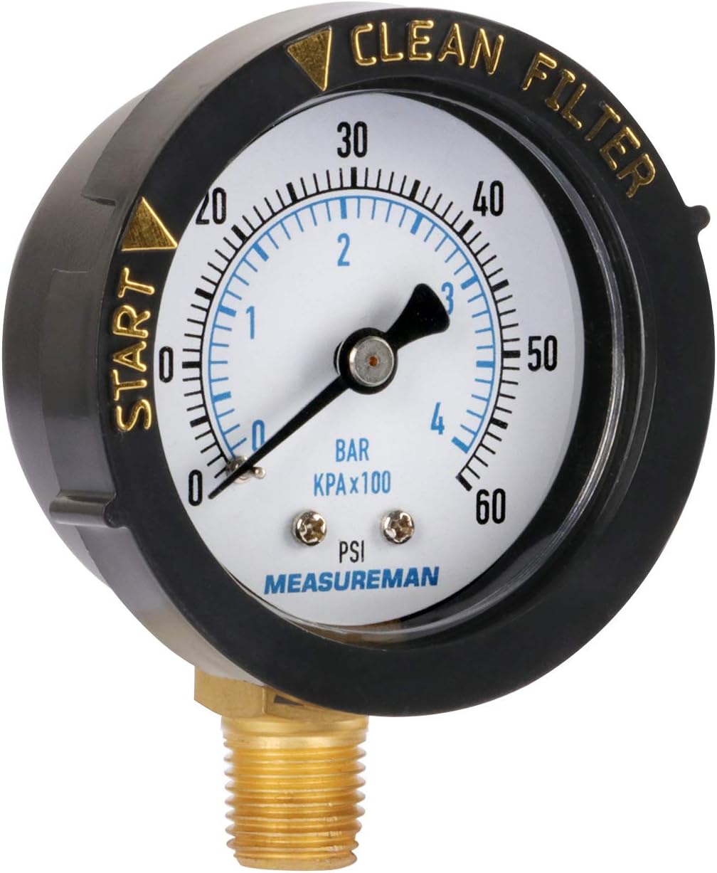 Super Cheap π MEASUREMAN 2 Start and Clean Filter Pressure Gauge, Swimming Pool Filter Pressure Gauge, Spa, Aquarium, Water Pressure Gauge, 1/4 NPT Lower Mount 0-60Psi/bar Amazing π₯ MEASUREMAN 2 Start and Clean Filter Pressure Gauge, Swimming Pool Filter Pressure Gauge, Spa, Aquarium, Water Pressure Gauge, 1/4 NPT Lower Mount 0-60Psi/bar