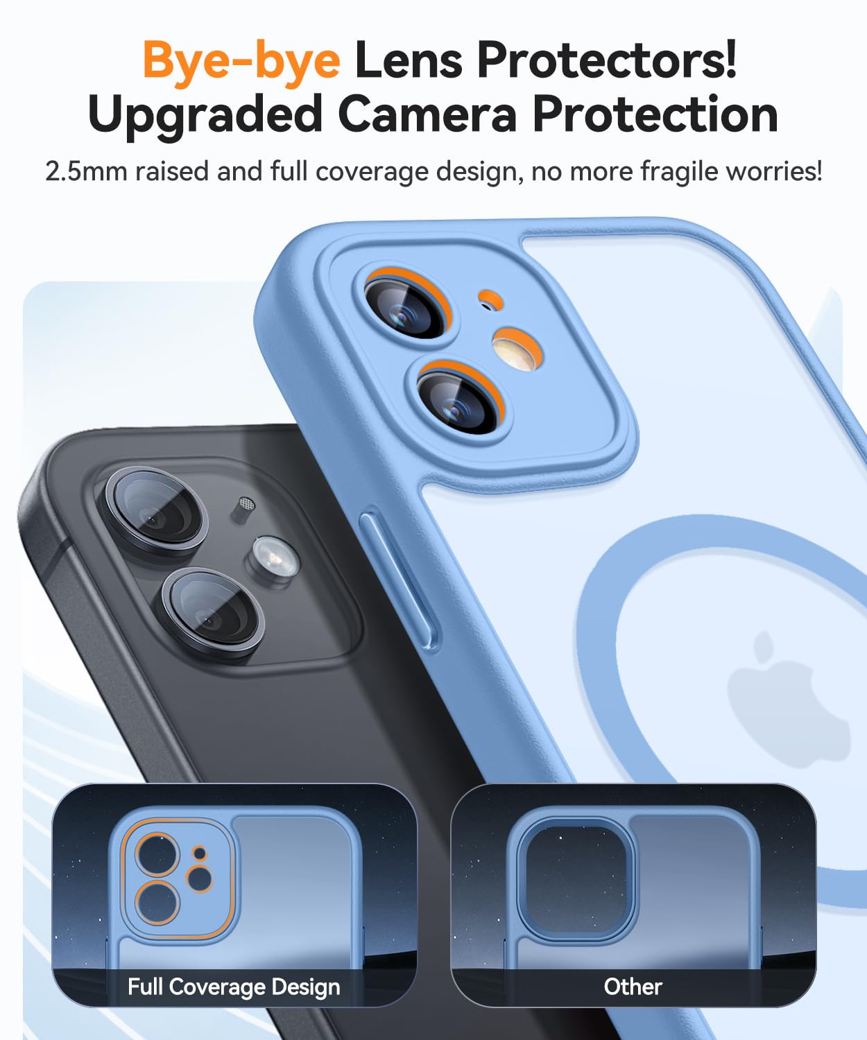 CANSHN Magnetica Cover per iPhone 12(6.1 Pollici), [Protezione Completa Della Fotocamera] Custodia Traslucida Opaca Protettiva Sottile Antiurto,Azzurro