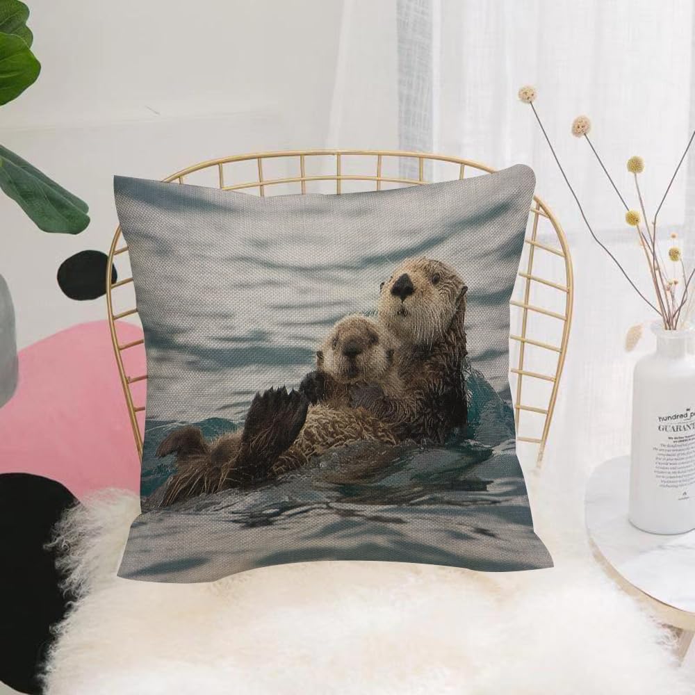 HYOSXW Cushion Cover,Throw Pillow Case Home Decorative for Living Room Bedroom Sofa Chair 16X16 Inch,Mother sea otter with her recently born pup.,Pillowcase 40X40cm