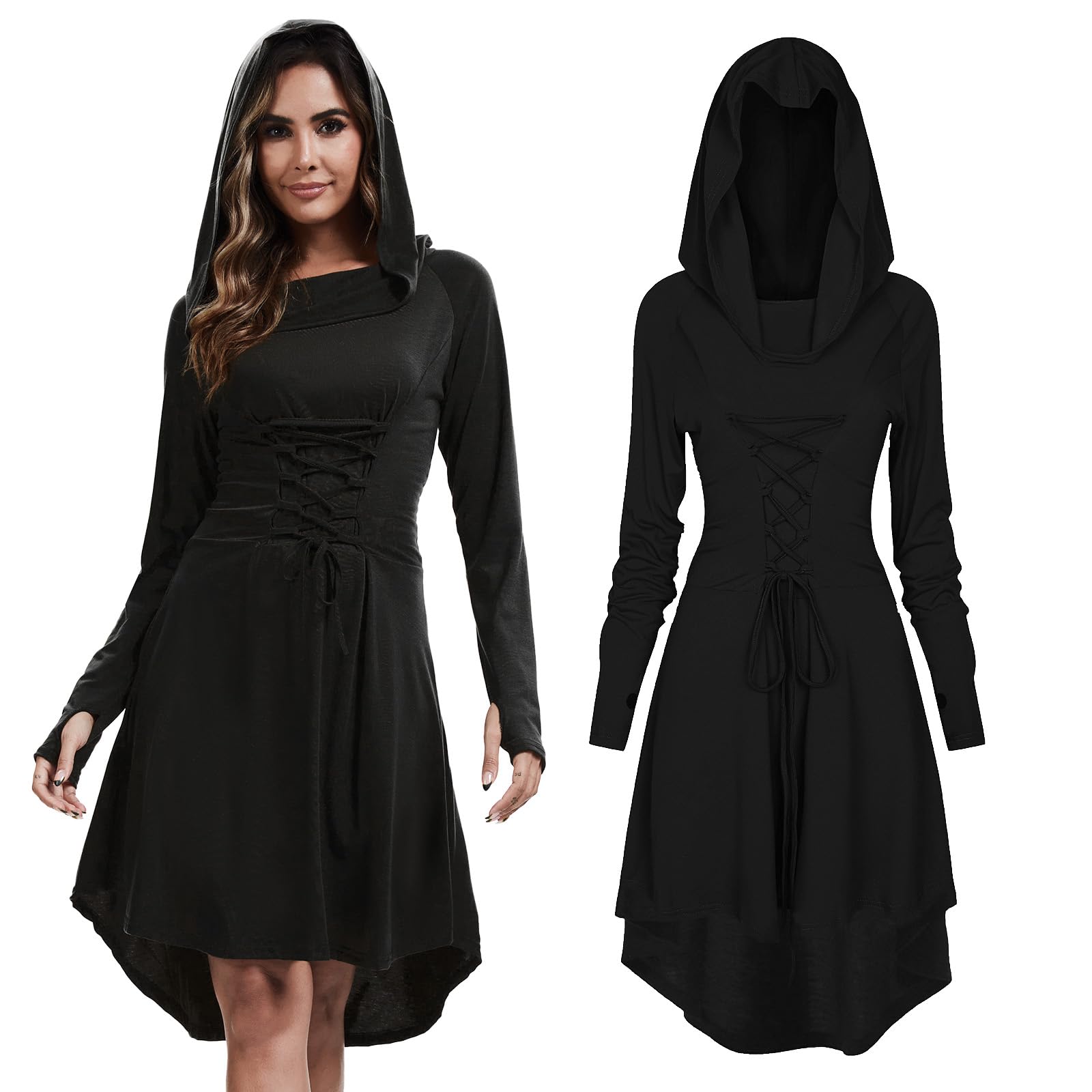 LLTTEER Renaissance-kostuum voor dames, middeleeuwse kleding voor dames, middeleeuwse jurk met capuchon en lange mouwen, retro, gothic, cosplay voor Halloween, carnaval, zwart, 3XL LLTTEER Renaissance-kostuum voor dames, middeleeuwse kleding voor dames, middeleeuwse jurk met capuchon en lange mouwen, retro, gothic, cosplay voor Halloween, carnaval, zwart, 3XL