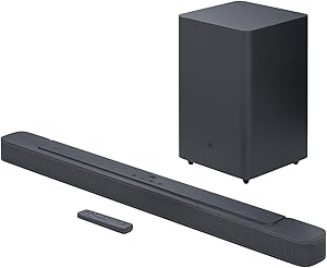 JBL BAR 2.1 Deep Bass MK2 Barra de sonido de 2.1 canales para TV inalámbrica y subwoofer, control remoto, JBL Surround, Deep Bass, Dolby Digital, HDMI ARC y conexión óptica, 300 Watt, negro