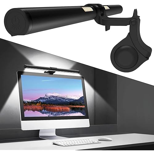 OOWOLF Monitor Light Bar with Backlight, Screen Light Bar,CRI≥95 Desk Lamp for Eye-Caring,Dual Light,Filter Blue-Light,3-Color Mode,Memory Dimming,e-Reading Task Lamp,Computer Light for Home Office