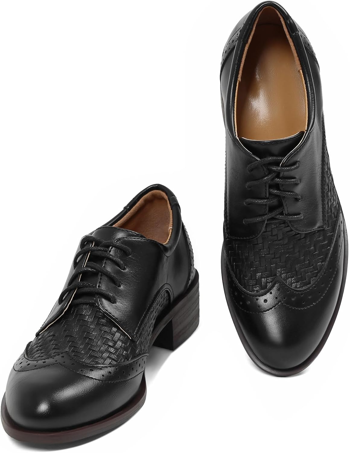 Oxford Shoes for Women Lace Up Pointed Toe Wingtip Brogue Shoes Low Heel Formal Dressy Casual Slip On Shoes for Women - Image 4