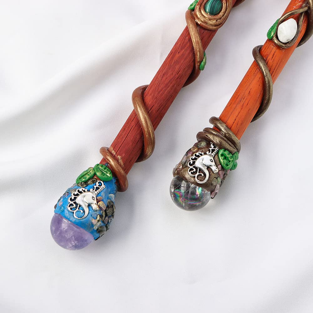 Youther Bacchetta Magica Di Cristallo Naturale Fatta A Mano Ametista Quarzo Trasparente Lucido Intaglio Gemma Ramo Twining Bacchetta Cosplay Prop,b