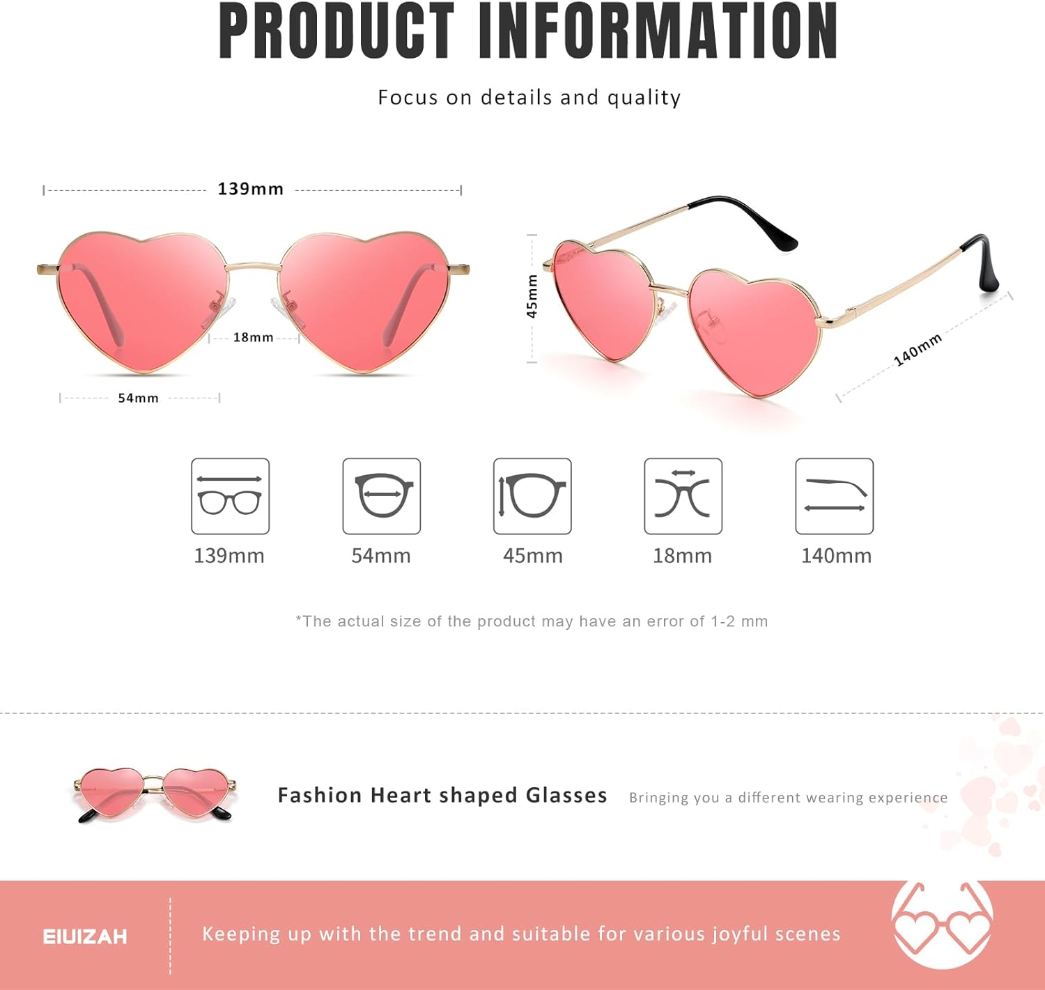 Eiuizah Polarized Heart Sunglasses for Women Men - Cute Trendy Sun Glasses Metal Frame UV400 Protection Lens - Image 6