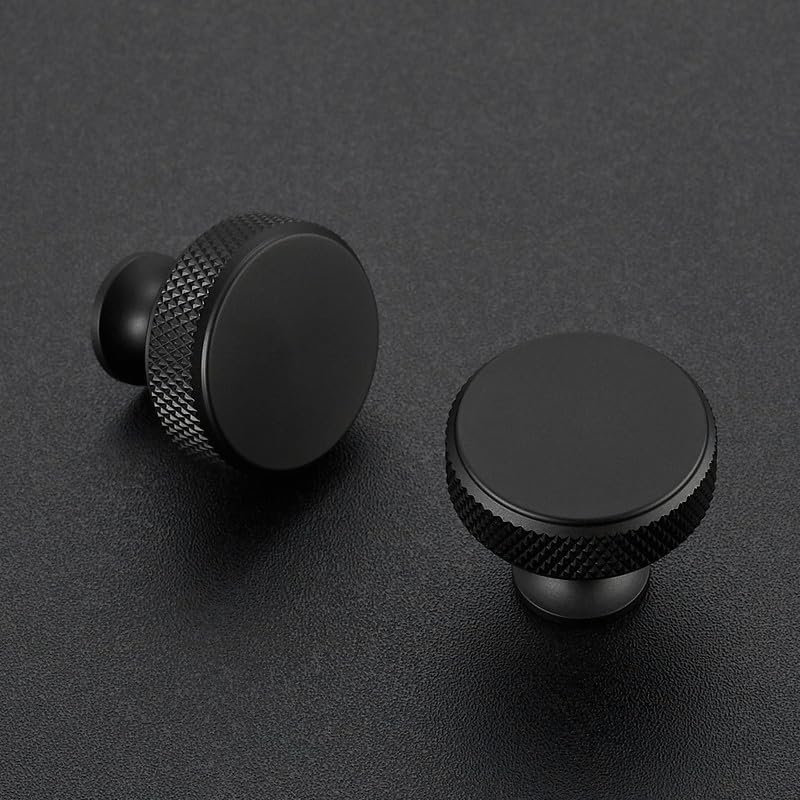 Image of Ravinte 25 Pack Round Matte Black Knobs Knurled Single Hole Pulls Solid Black Kitchen Cabinet Hardware Handles for Drawers