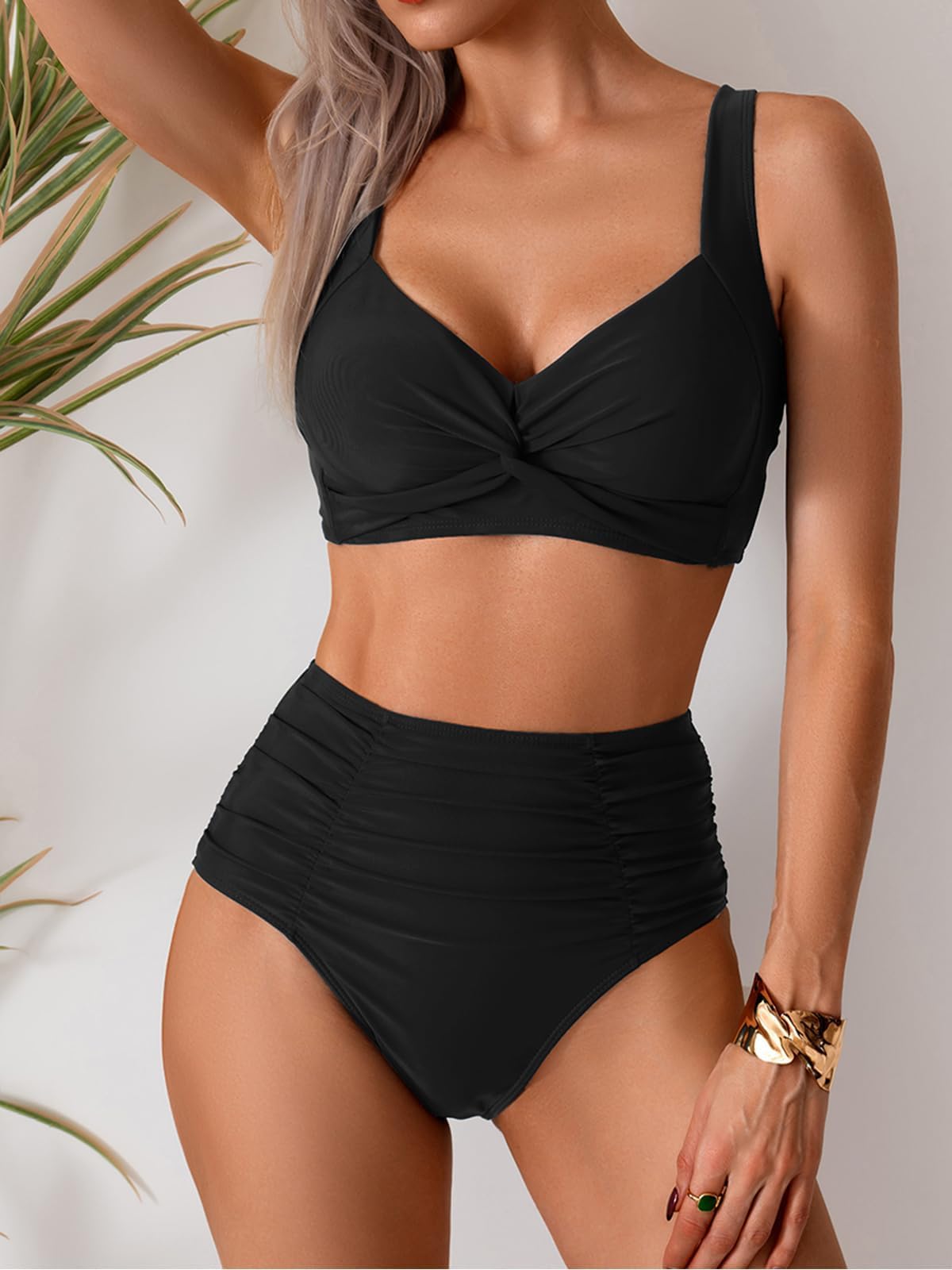 Damen Badeanzüge Bikini Set, Bauchweg Lace Up Badeanzug Zweiteiliger Bauchweg Bademode Swimsuit für Damen